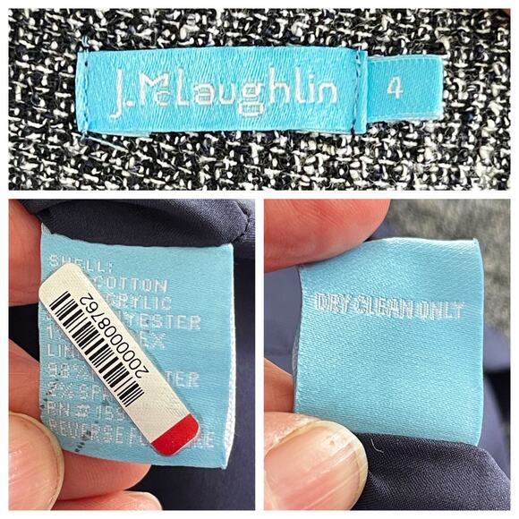 J. McLaughlin Zinnia Tweed Fit & Flare Dress Sz 4 Fringe Accent Navy White - Picture 13 of 13